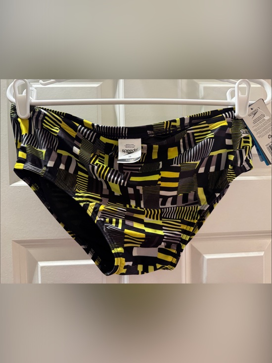 Speedo Other - Speedo Black with Neon Yellow & Light Gray/white Geometric Swim Briefs size 38